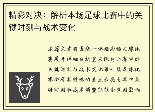 精彩对决：解析本场足球比赛中的关键时刻与战术变化
